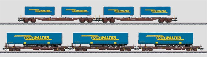 5-Car Flat Car set w/Container & Tractor Trailer loads