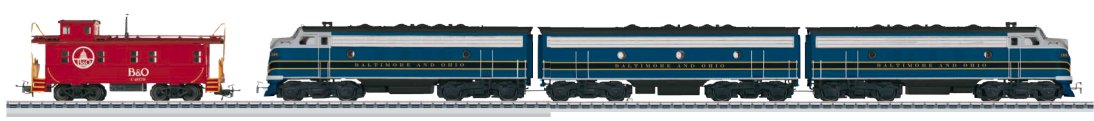 US Baltimore and Ohio (B&O) A-B-A Diesel train set with caboose