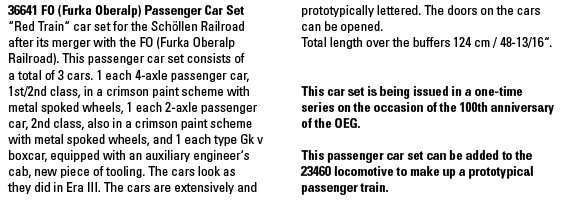 FO (Furka Oberalp) Passenger Car Set